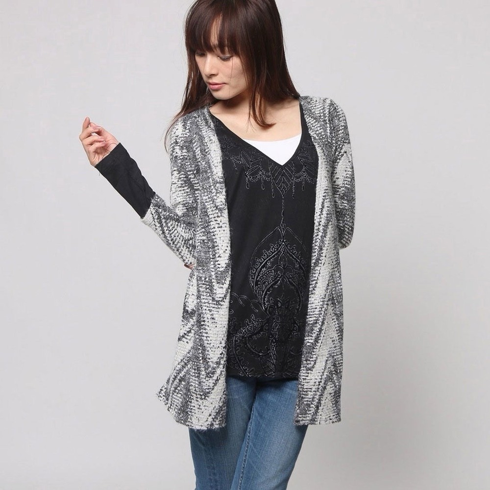 Desigual TS Essentials 2-in-1 Layered Top Dual Fabrics Cardigan W/V-Neck Tee XXL
